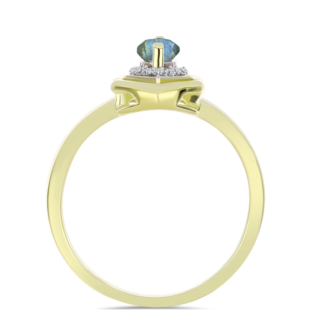 Anillo de Plata Bañada en Oro con Labradorita y Topacio Blanco 2 