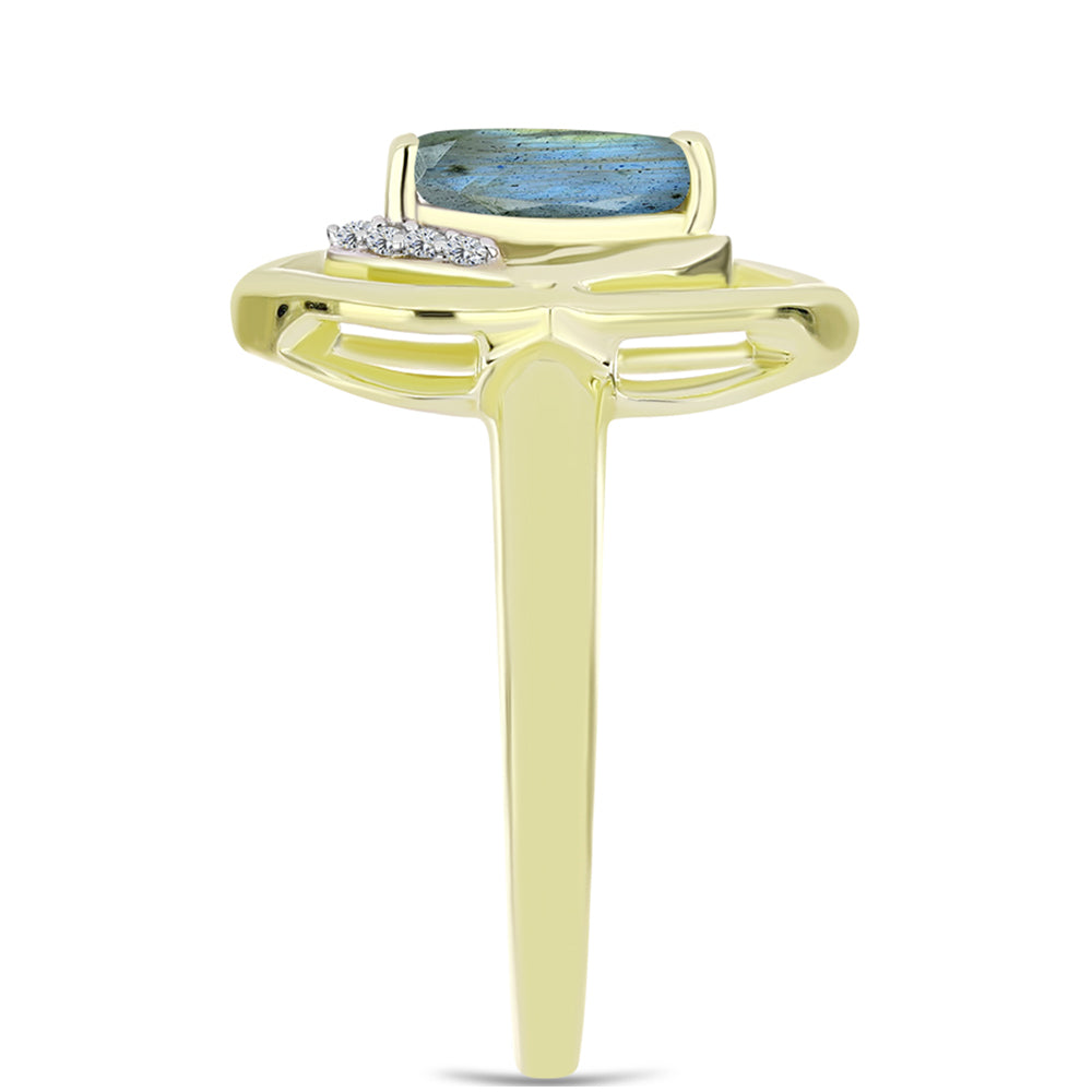 Anillo de Plata Bañada en Oro con Labradorita y Topacio Blanco