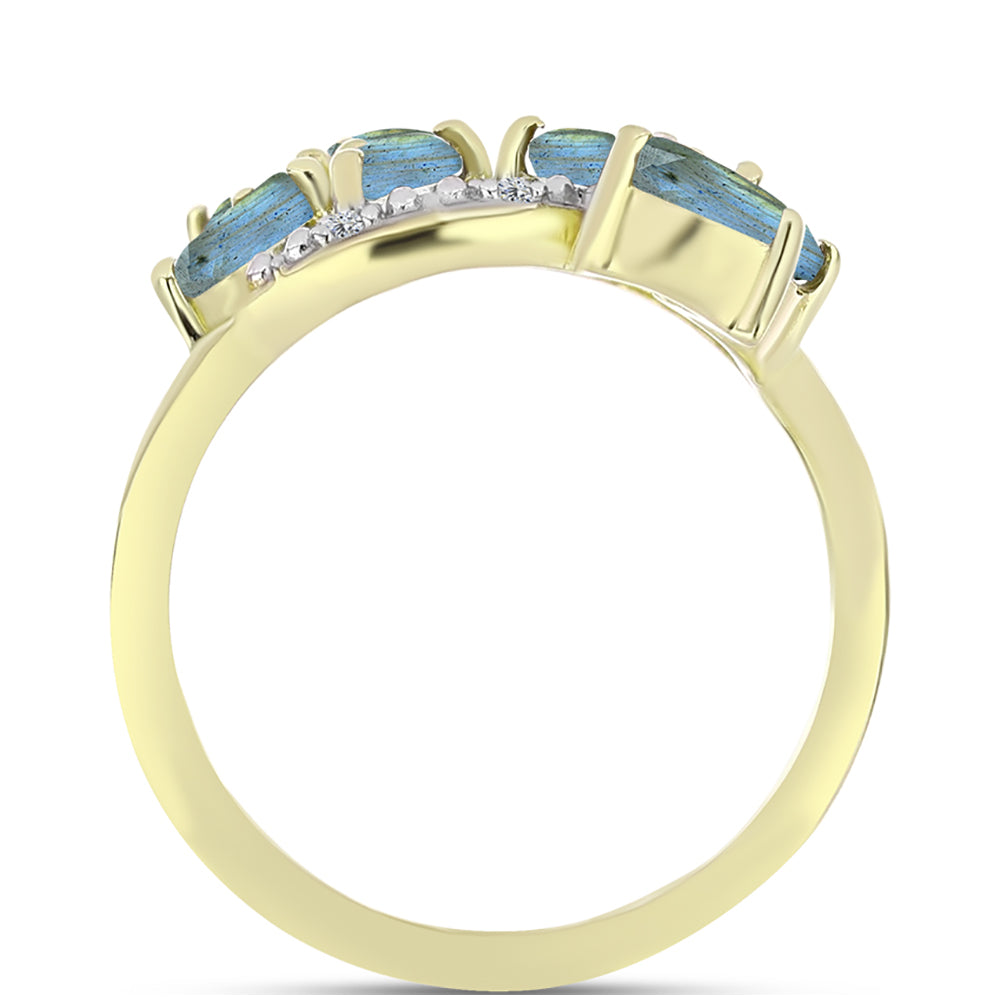 Anillo de Plata Bañada en Oro con Labradorita y Topacio Blanco 2 