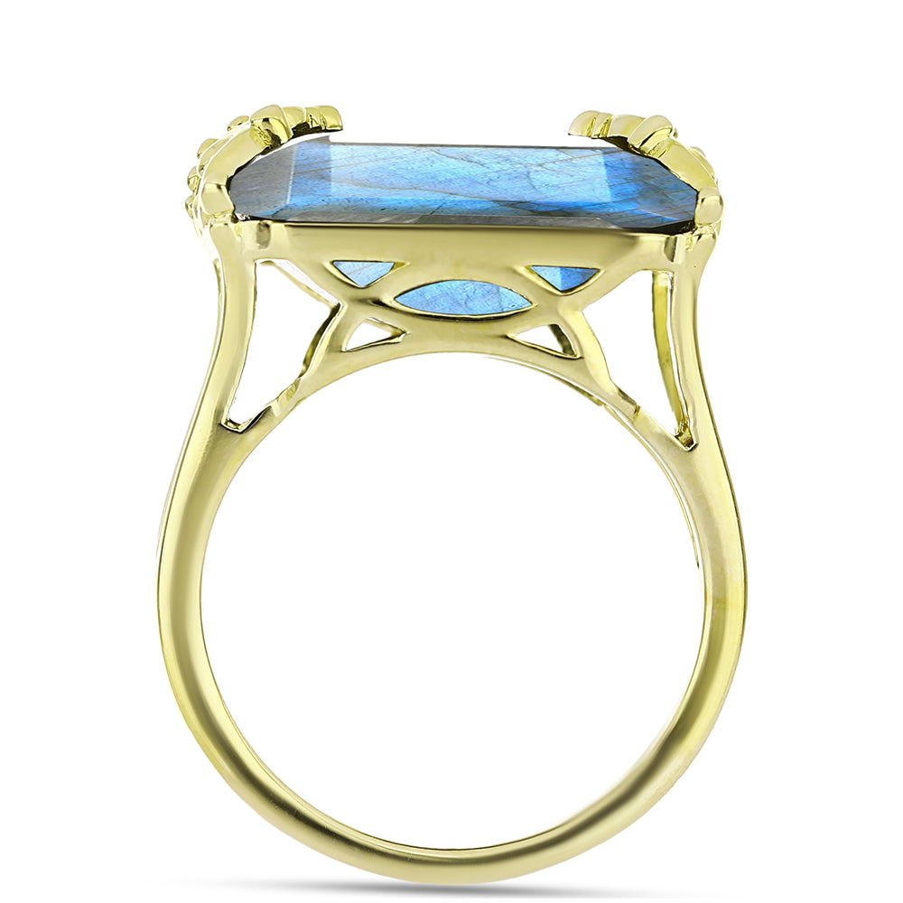 Anillo de Plata Bañada en Oro con Labradorita 6 