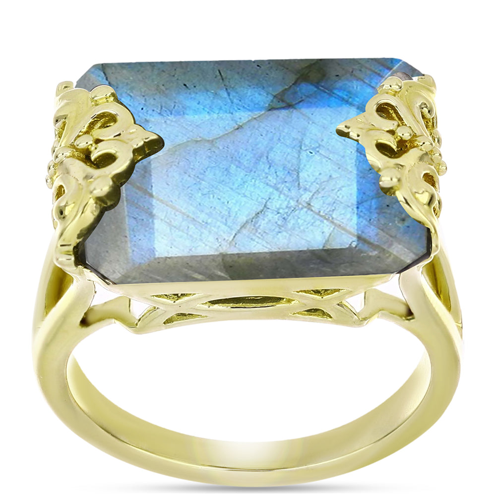 Anillo de Plata Bañada en Oro con Labradorita 3 