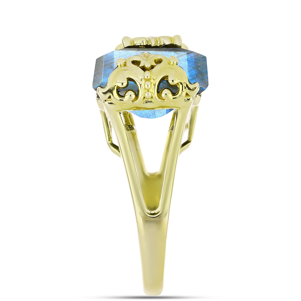 Anillo de Plata Bañada en Oro con Labradorita 8 