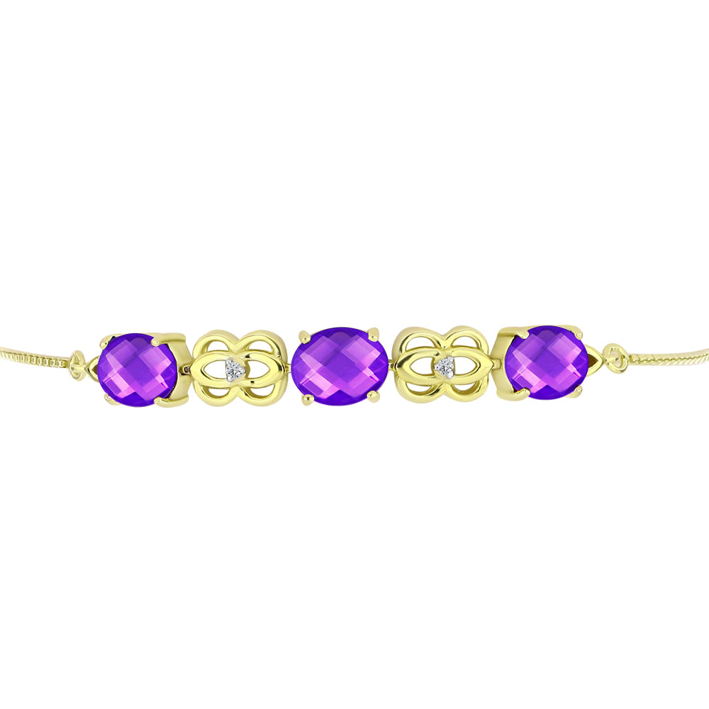 Pulsera de Plata Bañada en Oro con Ágata Púrpura y Topacio Blanco 2 