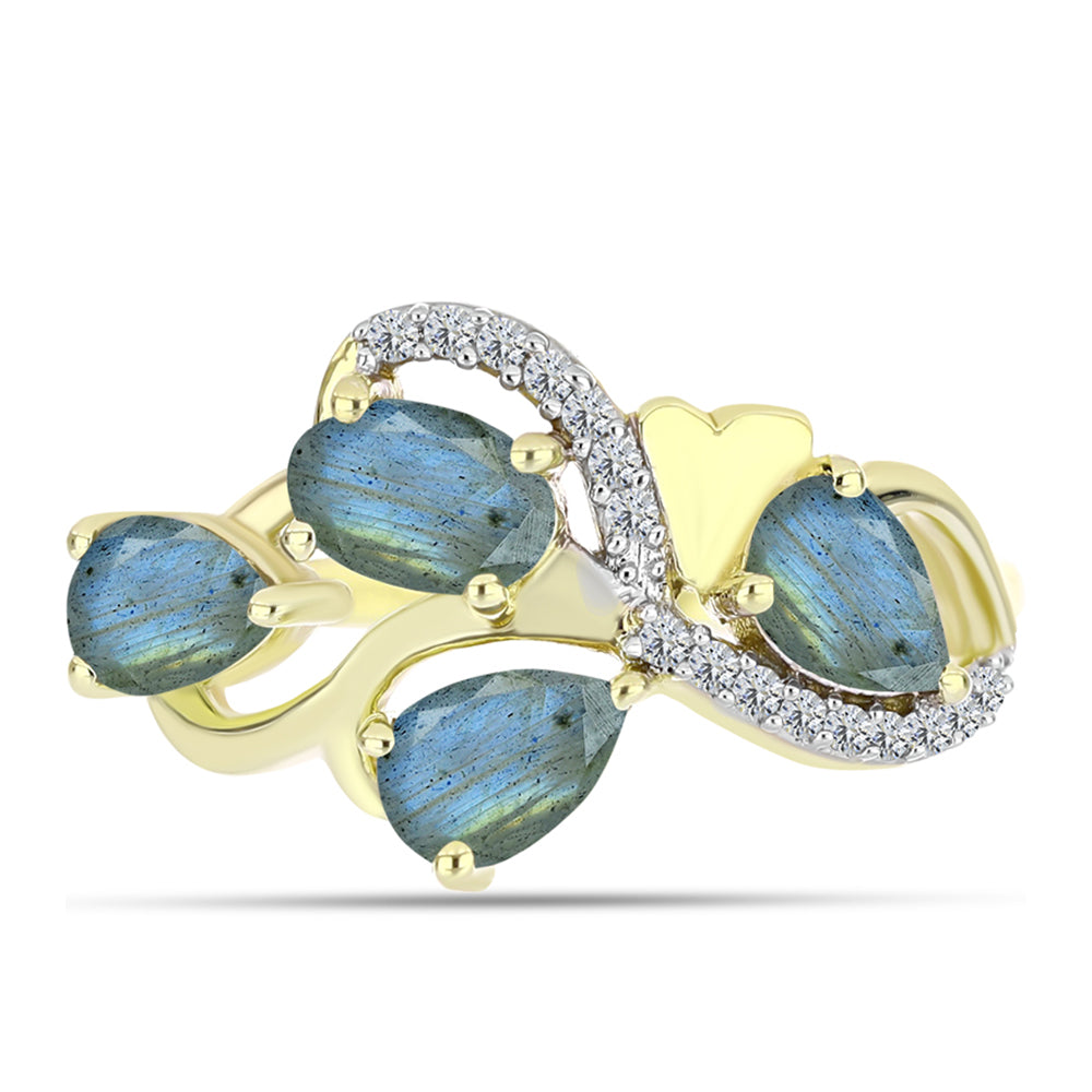 Anillo de Plata Bañada en Oro con Labradorita