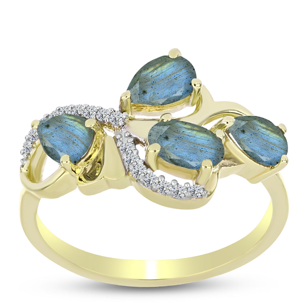 Anillo de Plata Bañada en Oro con Labradorita 3 