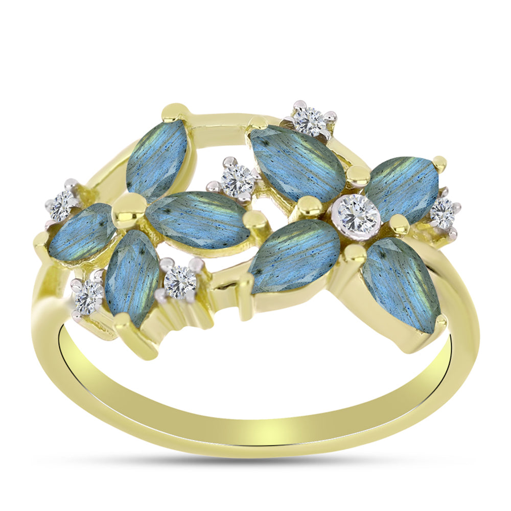 Anillo de Plata Bañada en Oro con Labradorita 3 