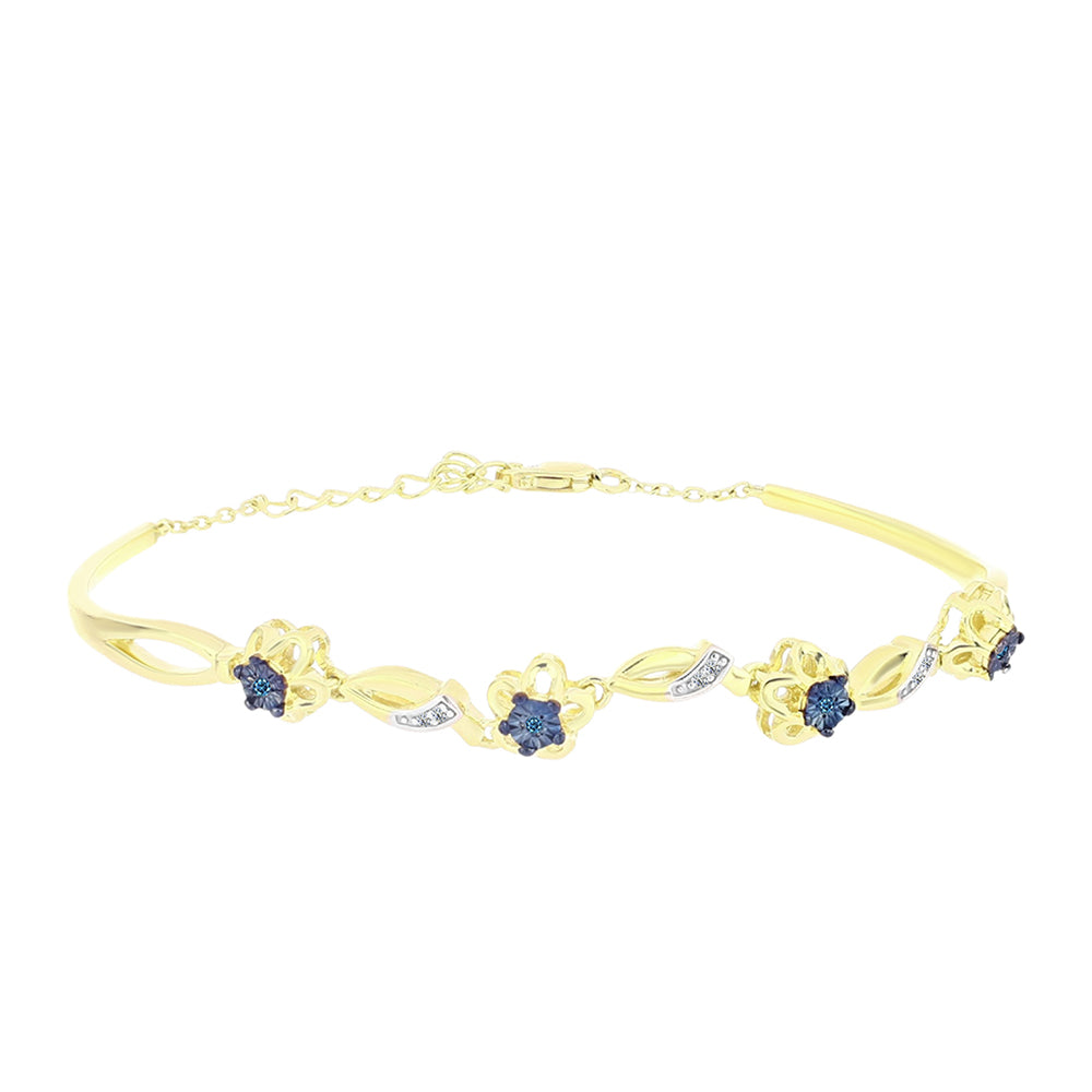 Brazalete de Plata Bañada en Oro con Diamante Azul y Topacio Blanco 1 