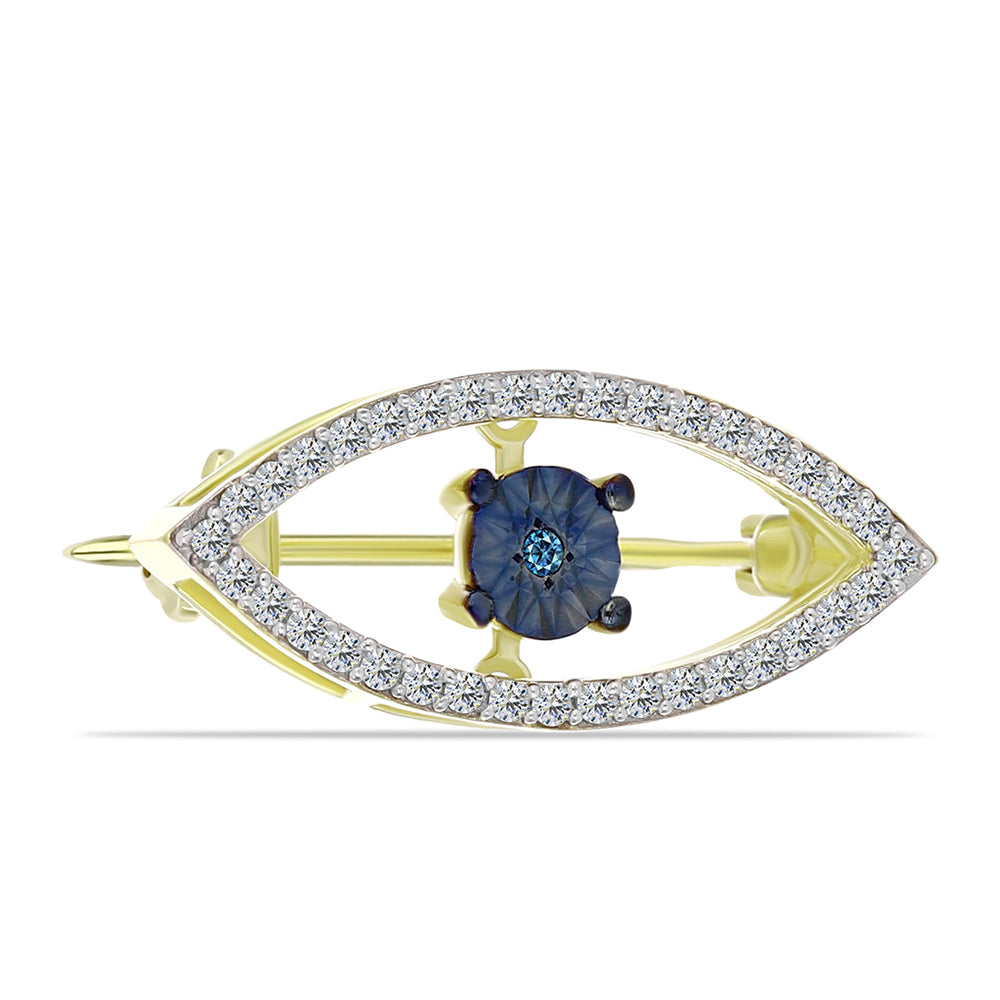 Broche de Plata Bañada en Oro con Diamante Azul y Topacio Blanco 3 