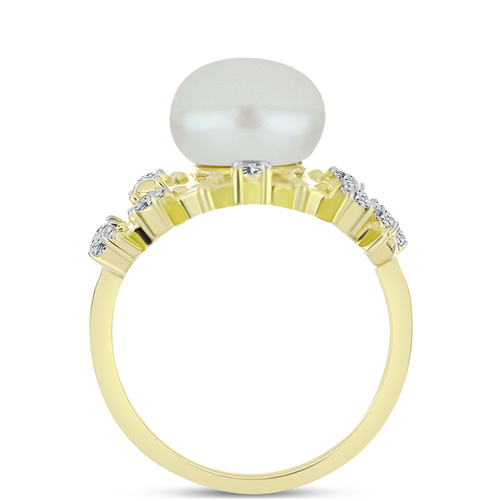 Anillo de Plata Bañada en Oro con Perla de Agua Dulce y Topacio Blanco