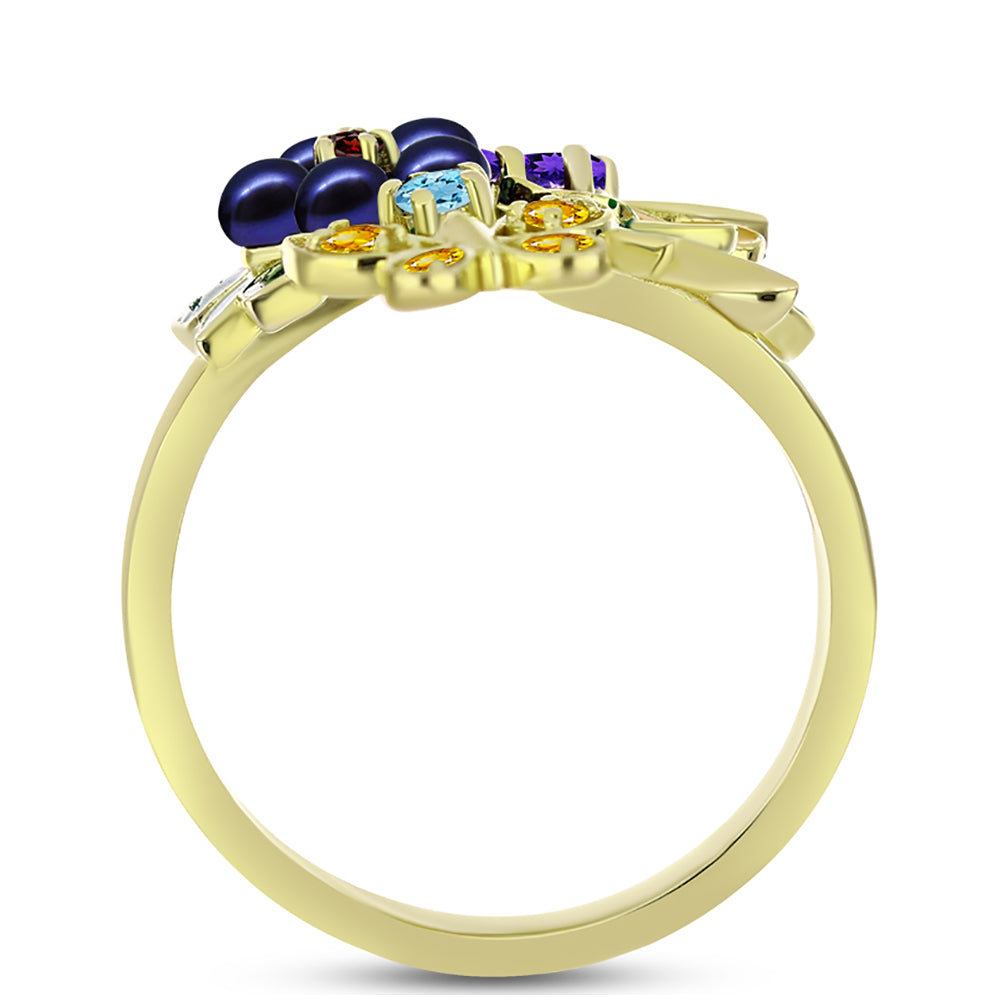 Anillo de Plata Bañada en Oro con Perla de río negra y Amatista de Marruecos 2 