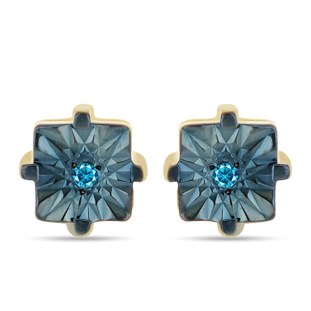 Pendientes de Plata Bañada en Oro con Diamante Azul 1 