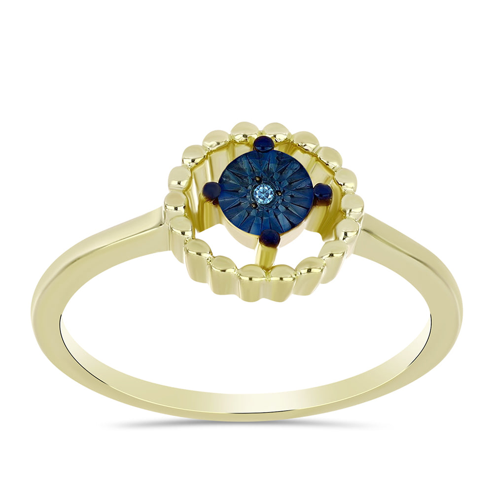 Anillo de Plata Bañada en Oro con Diamante Azul