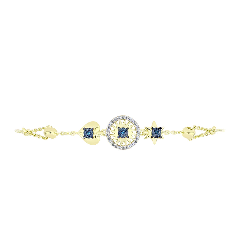 Pulsera de Plata Bañada en Oro con Diamante Azul y Topacio Blanco 2 