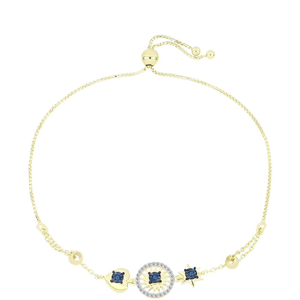 Pulsera de Plata Bañada en Oro con Diamante Azul y Topacio Blanco 1 