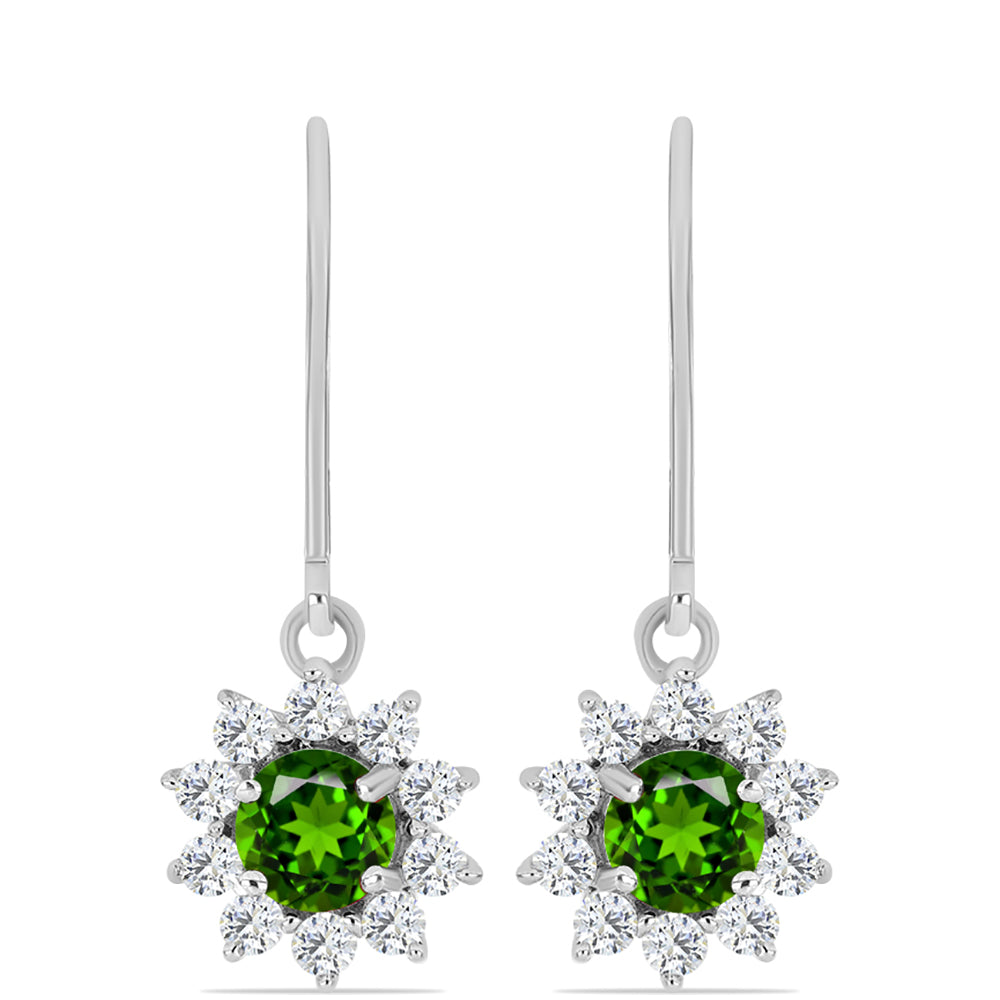 Pendientes de Plata con Diópsido de Cromo y Topacio Blanco 3 