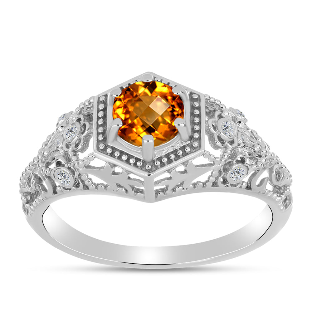 Anillo de Plata con Citrino de Madeira y Topacio Blanco