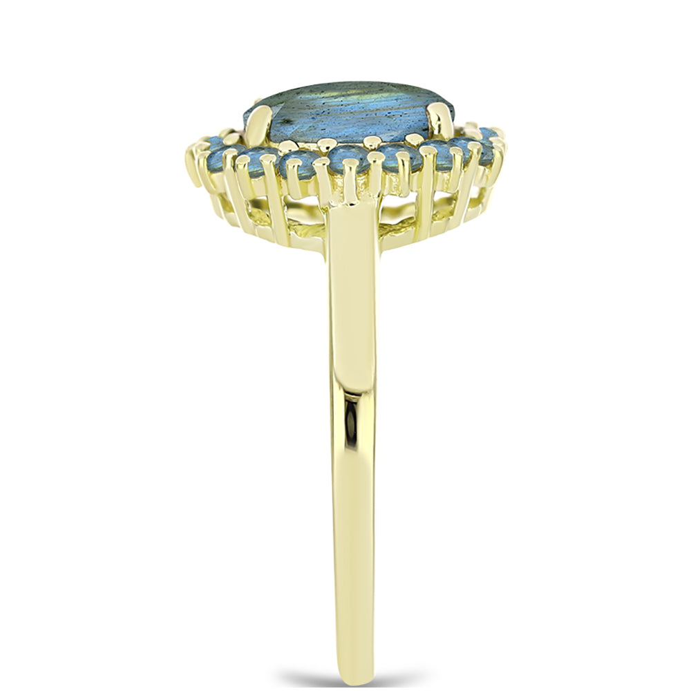 Anillo de Plata Bañada en Oro con Labradorita 4 