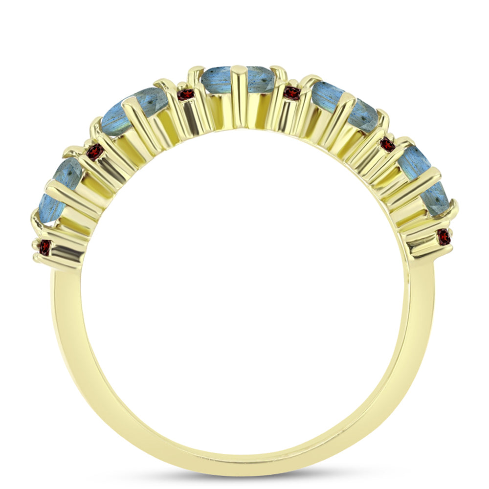 Anillo de Plata Bañada en Oro con Labradorita y Granate Barton 2 