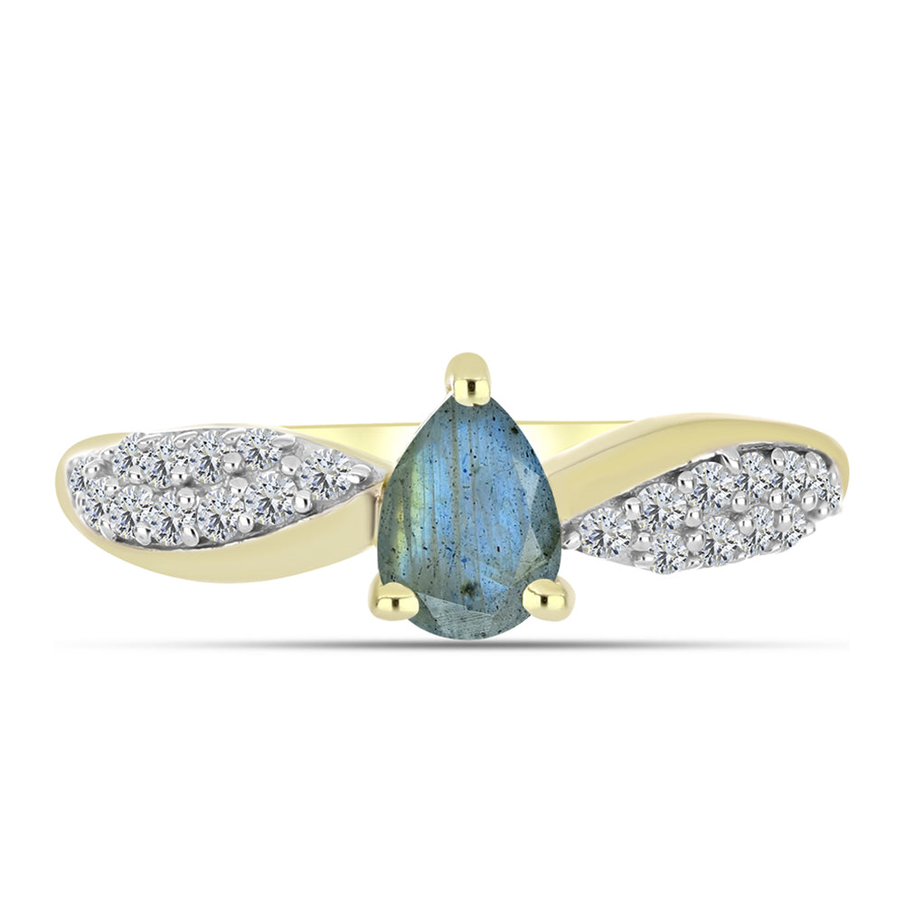 Anillo de Plata Bañada en Oro con Labradorita y Topacio Blanco