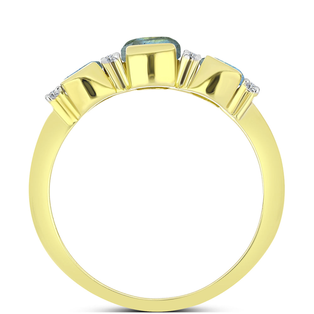 Anillo de Plata Bañada en Oro con Labradorita y Topacio Blanco