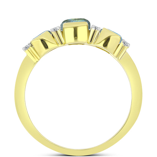 Anillo de Plata Bañada en Oro con Labradorita y Topacio Blanco