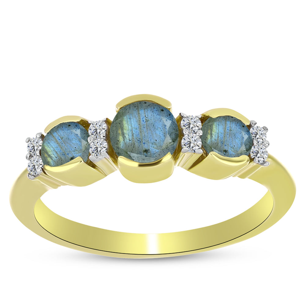 Anillo de Plata Bañada en Oro con Labradorita y Topacio Blanco 3 