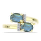 Anillo de Plata Bañada en Oro con Labradorita y Topacio Blanco