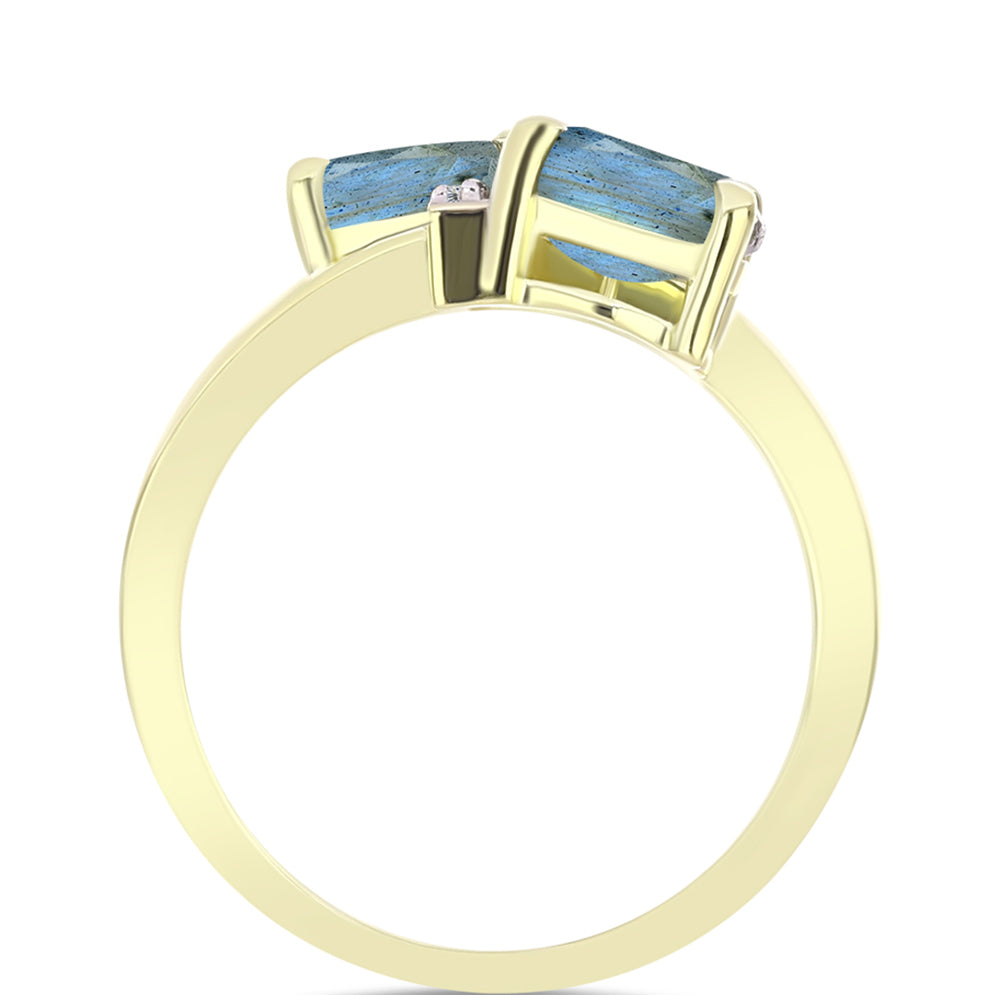 Anillo de Plata Bañada en Oro con Labradorita y Topacio Blanco 2 