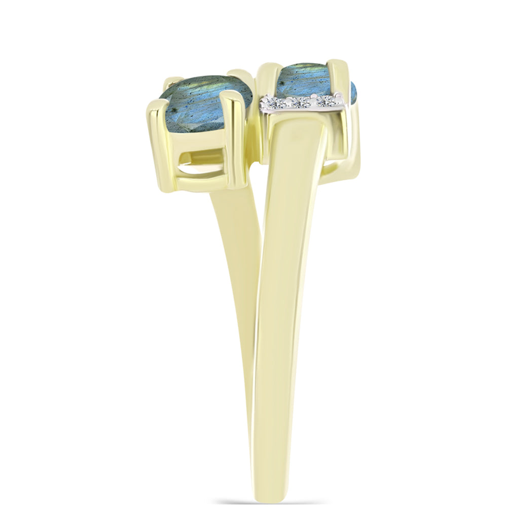 Anillo de Plata Bañada en Oro con Labradorita y Topacio Blanco 4 