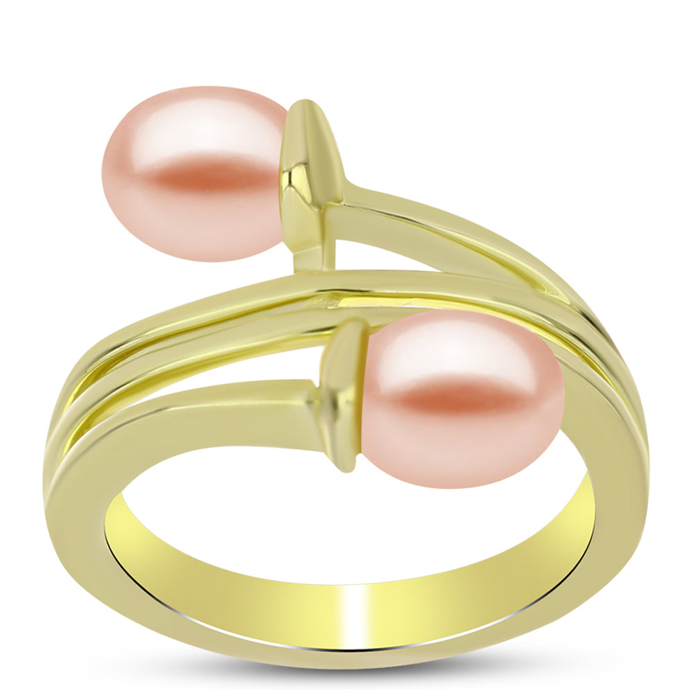 Anillo de Plata Bañada en Oro con Perla de agua dulce melocotón