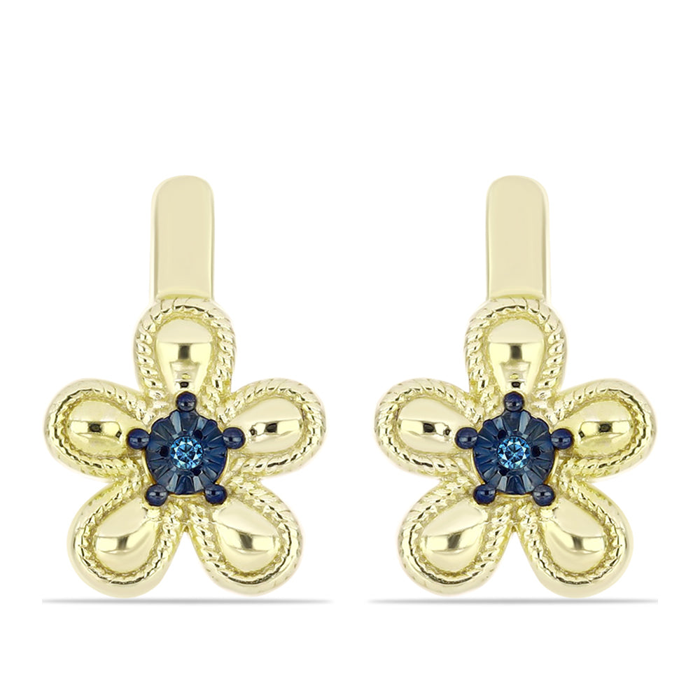 Pendientes de Plata Bañada en Oro con Diamante Azul 1 