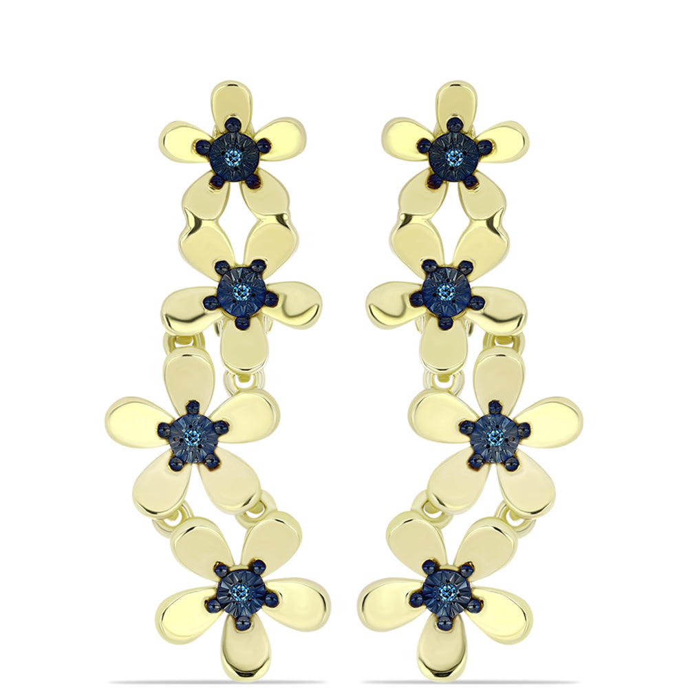 Pendientes de Plata Bañada en Oro con Diamante Azul 3 
