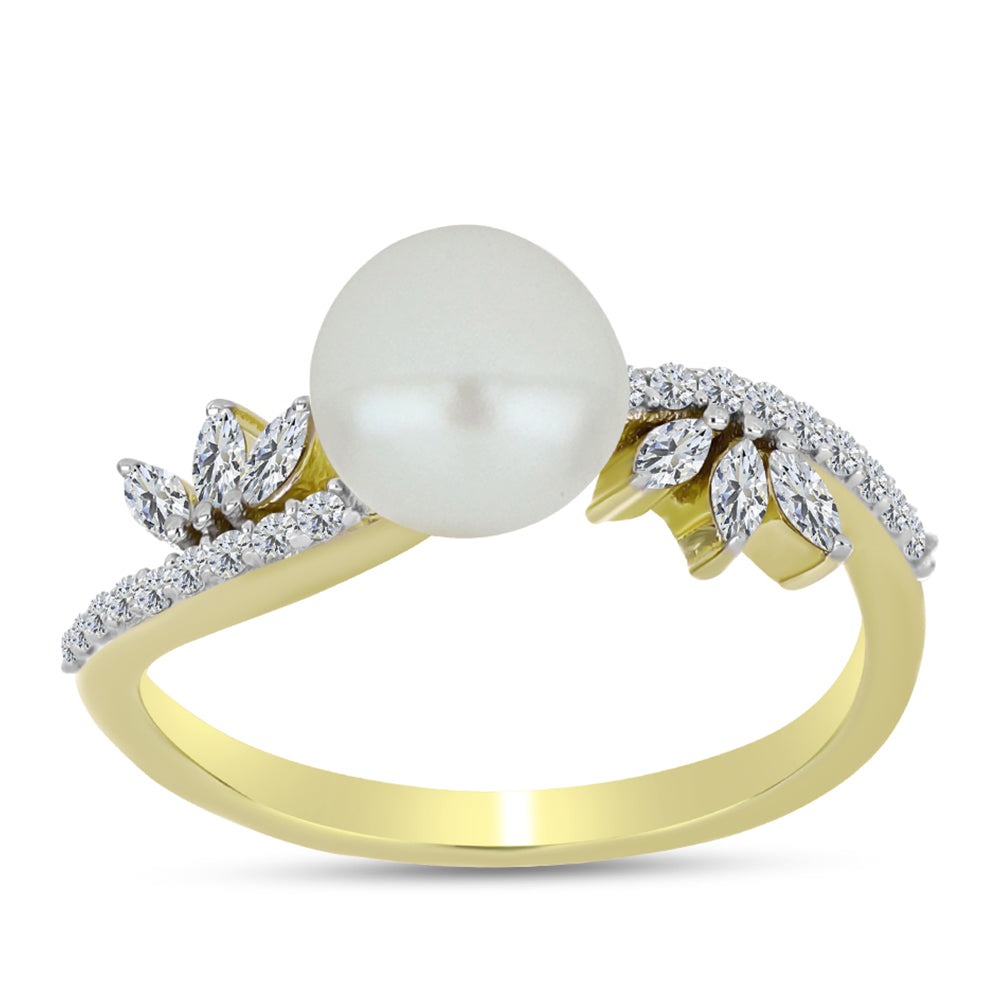 Anillo de Plata Bañada en Oro con Perla de Agua Dulce y Zircón Blanco 3 