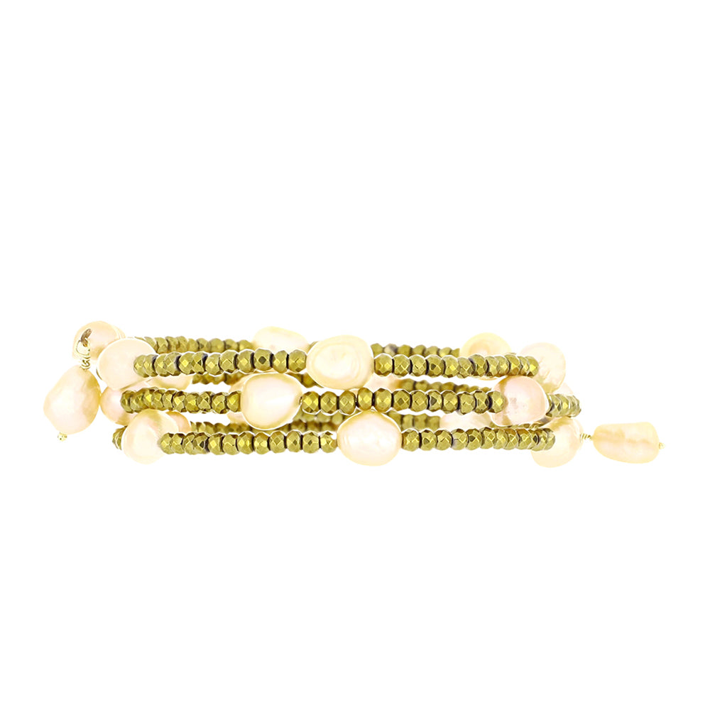 Pulsera de Plata Bañada en Oro con Perla de agua dulce melocotón 3 