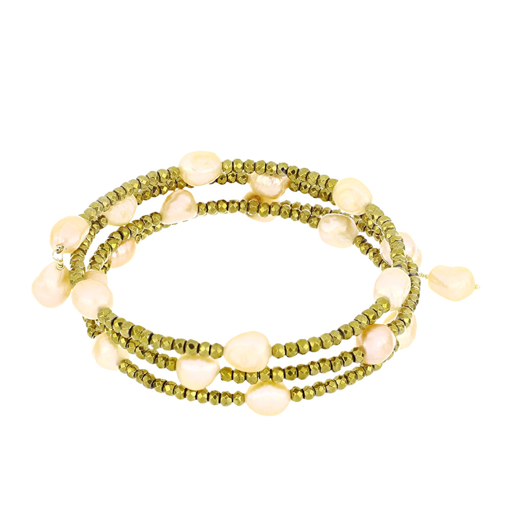 Pulsera de Plata Bañada en Oro con Perla de agua dulce melocotón 4 