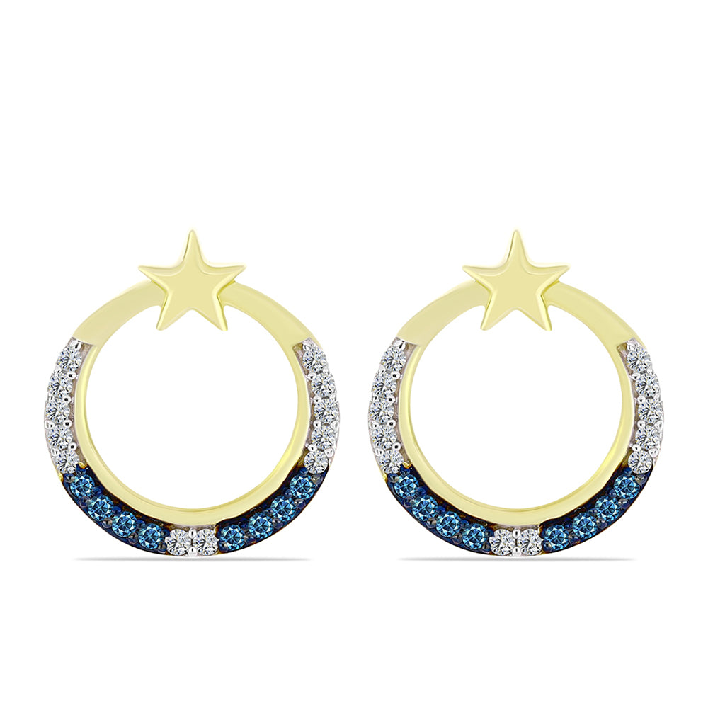 Pendientes de Plata Bañada en Oro con Diamante Azul y Topacio Blanco 1 