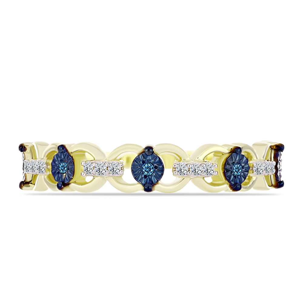 Anillo de Plata Bañada en Oro con Diamante Azul y Topacio Blanco