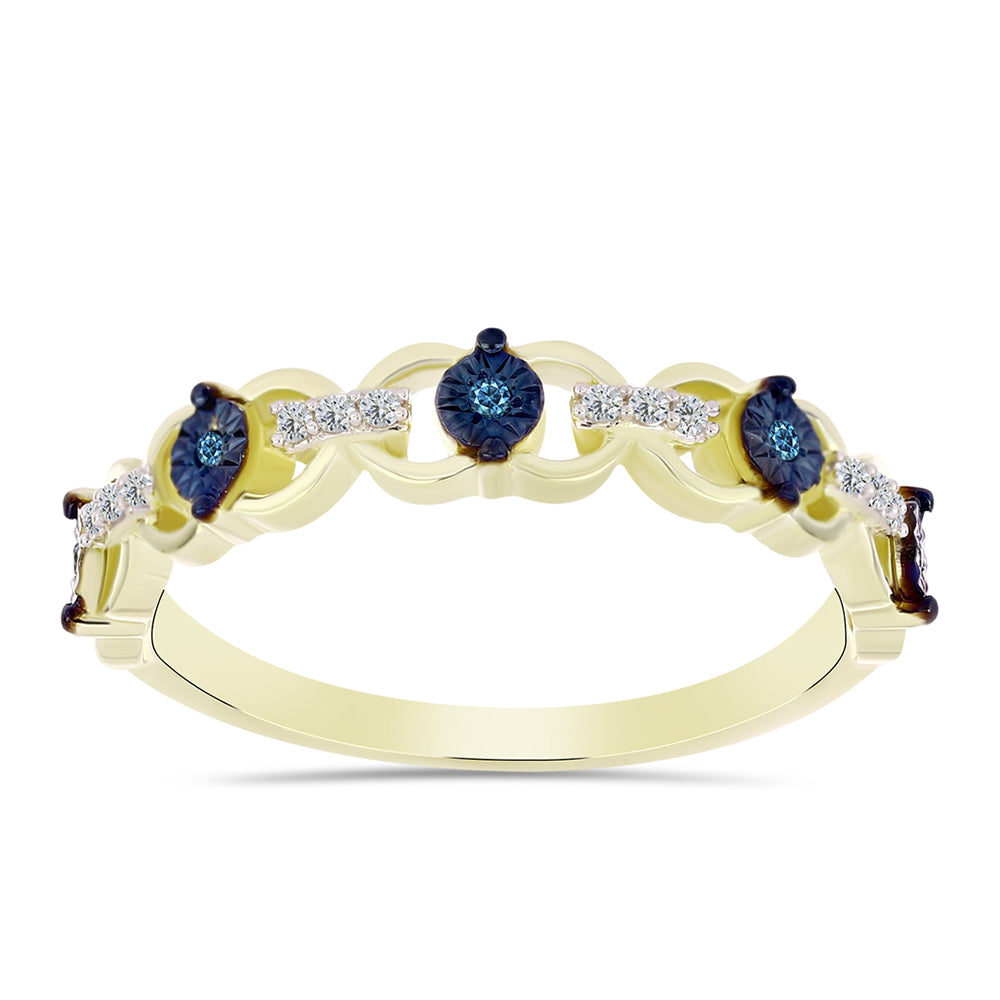 Anillo de Plata Bañada en Oro con Diamante Azul y Topacio Blanco