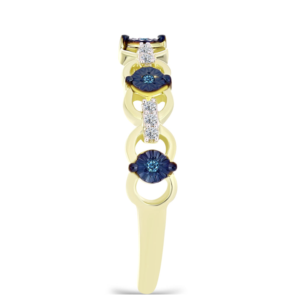Anillo de Plata Bañada en Oro con Diamante Azul y Topacio Blanco