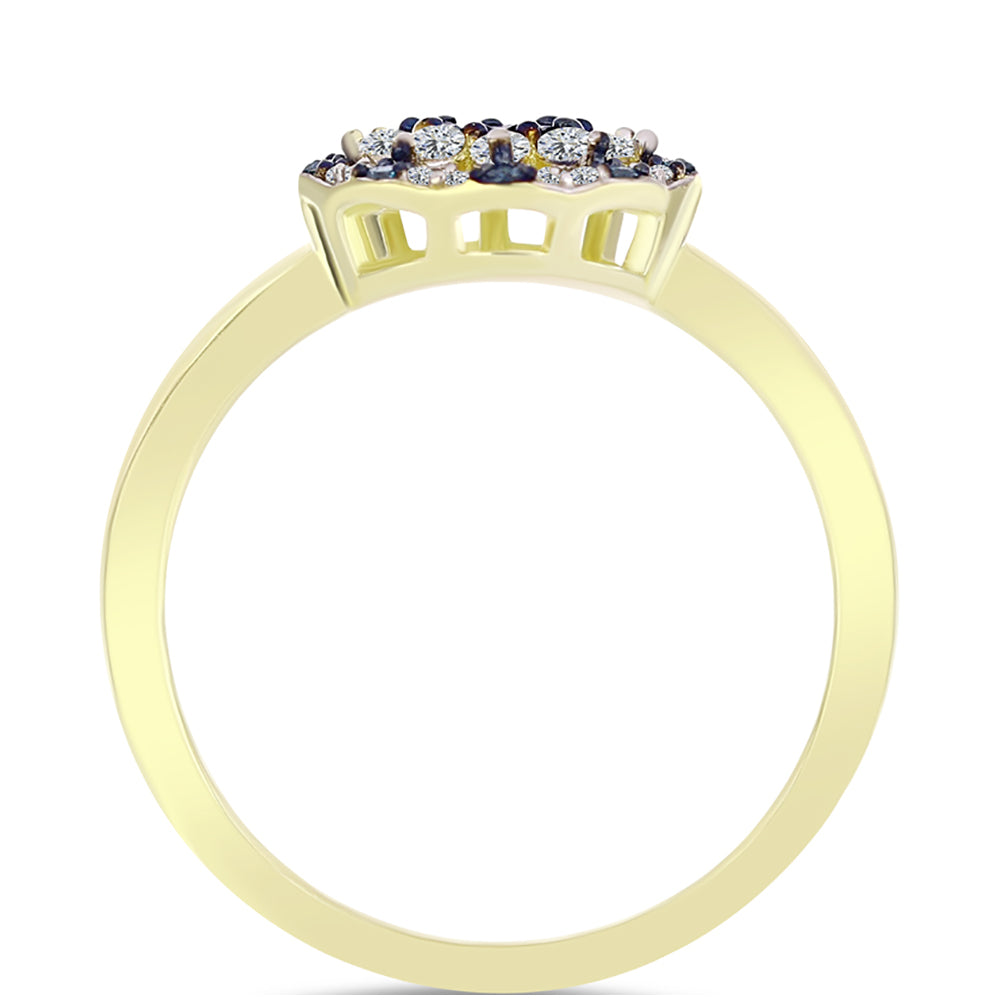 Anillo de Plata Bañada en Oro con Diamante Azul y Topacio Blanco 6 