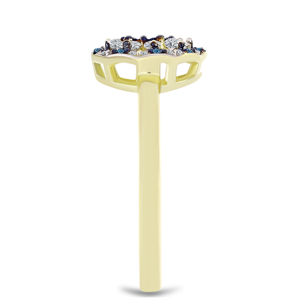 Anillo de Plata Bañada en Oro con Diamante Azul y Topacio Blanco 8 