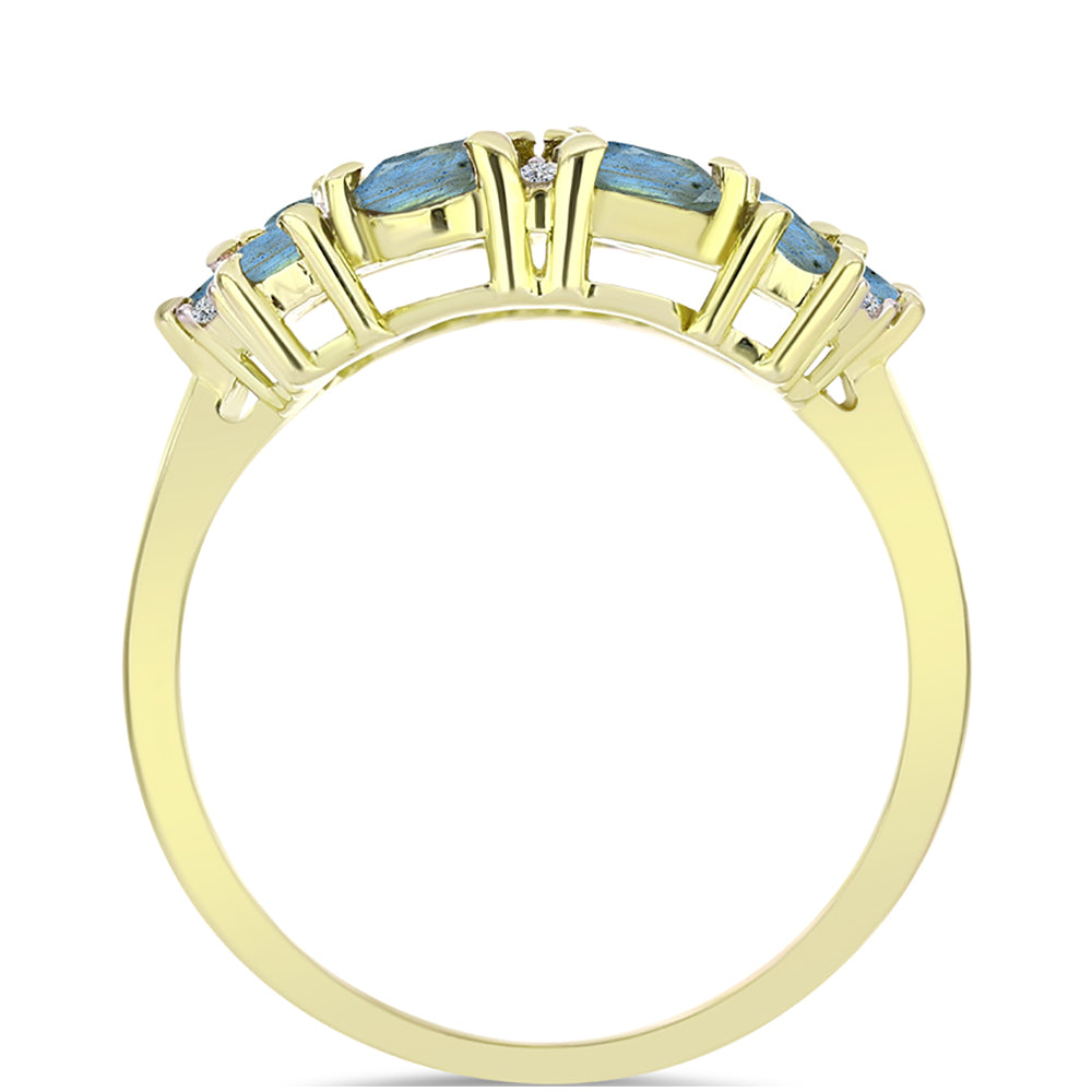 Anillo de Plata Bañada en Oro con Labradorita y Topacio Blanco