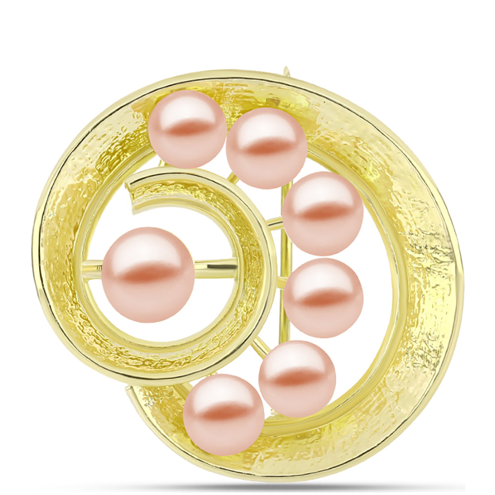 Broche de Plata Bañada en Oro con Perla de agua dulce melocotón