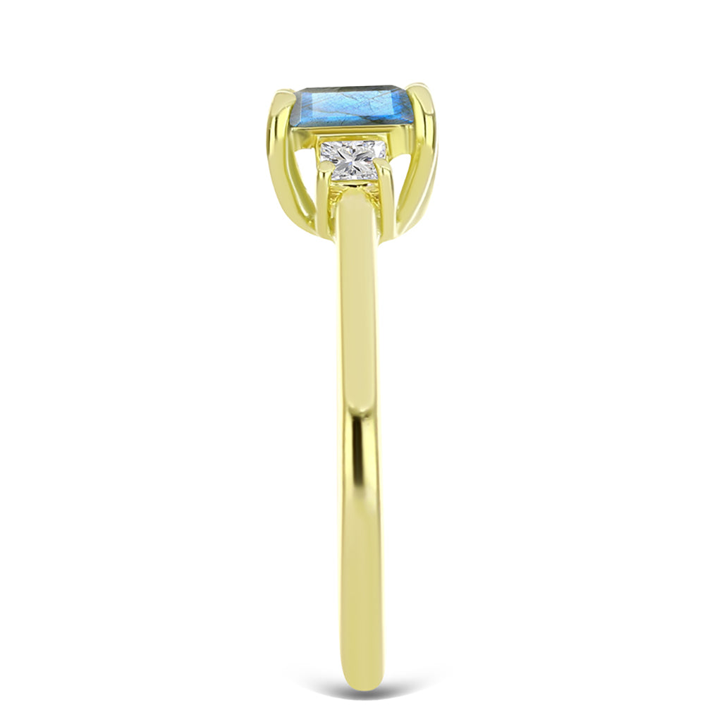 Anillo de Plata Bañada en Oro con Labradorita y Topacio Blanco 4 