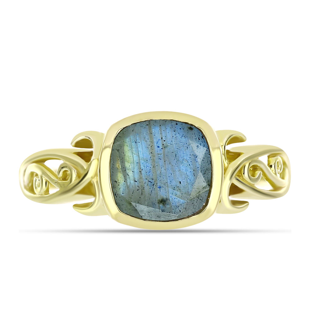 Anillo de Plata Bañada en Oro con Labradorita