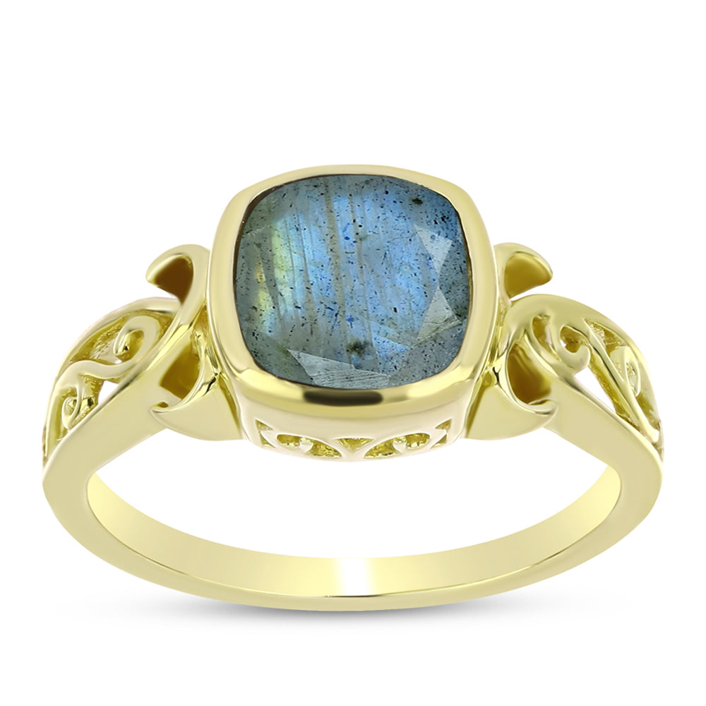 Anillo de Plata Bañada en Oro con Labradorita 3 