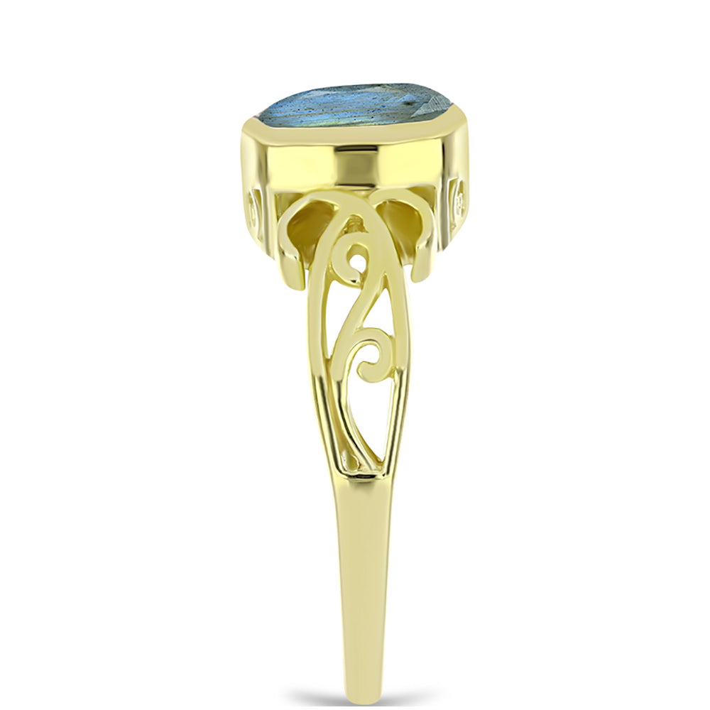 Anillo de Plata Bañada en Oro con Labradorita 4 
