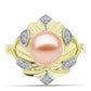 Anillo de Plata Bañada en Oro con Perla de agua dulce melocotón y Topacio Blanco