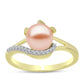Anillo de Plata Bañada en Oro con Perla de agua dulce melocotón y Topacio Blanco