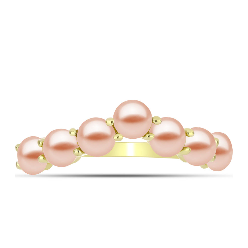 Anillo de Plata Bañada en Oro con Perla de agua dulce melocotón